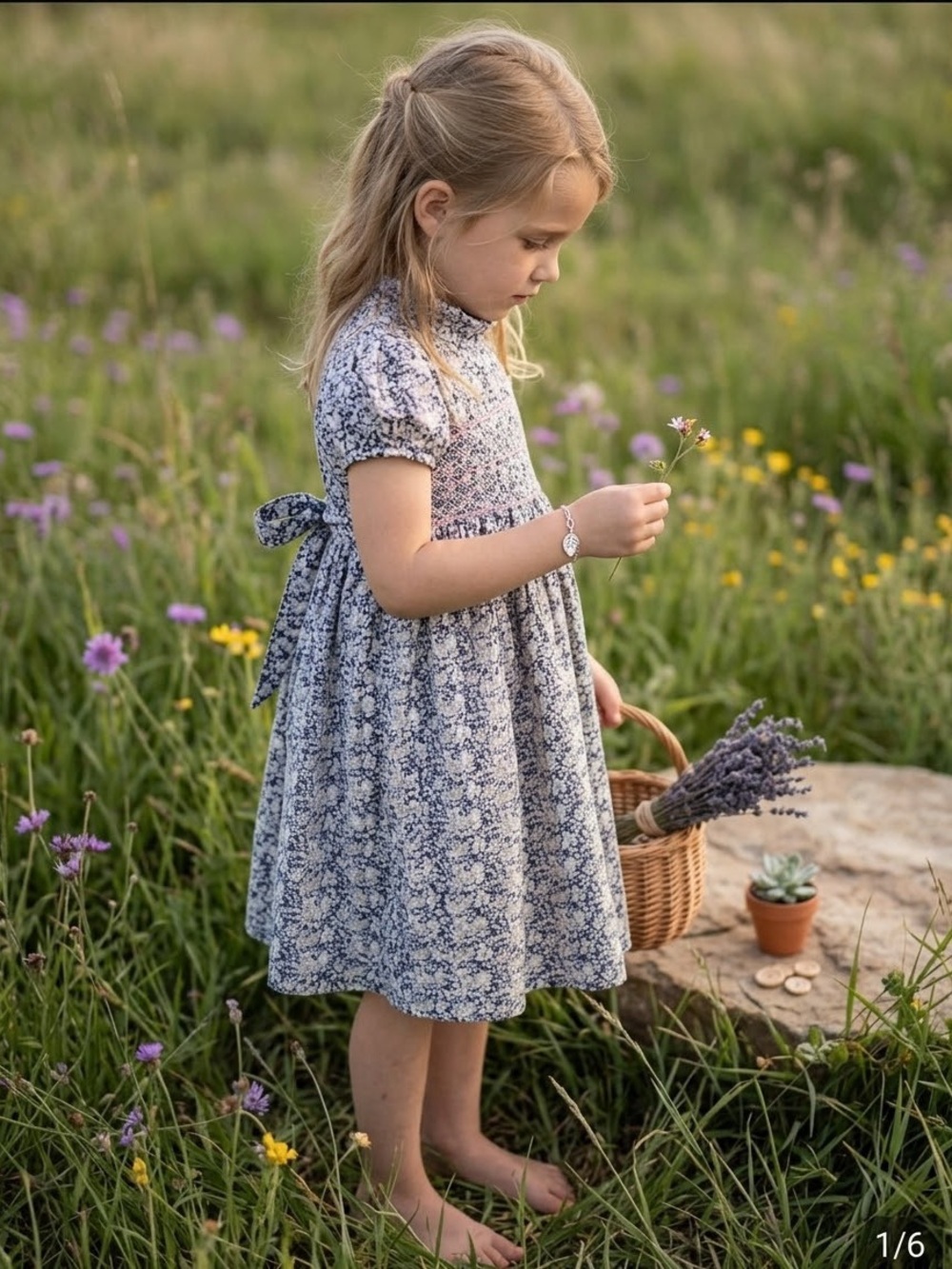 Question Everything Girls' Floral Smocked Dress in Blue and Cream